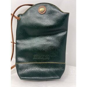 Vintage Heroing Green Leather Bucket Bag Crossbody Purse Boho Y2K